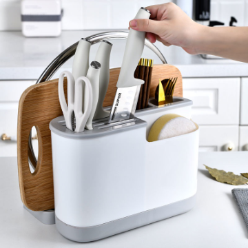 Multi Kitchen Cutlery Holder Rack Organizer Knife Cutting Board Integrated Drainer Holder IP