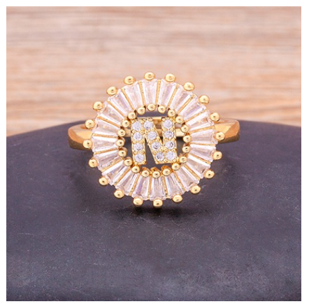 Initial 26 Alphabet Adjustable Size Gold Color Zircon A-Z Letter Ring Statement Name Jewelry N