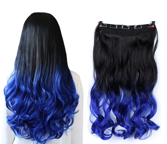 Clip in One Piece Hair Extensions Long Curly 5 Clip Ombre Colour Hair Extensions Wigs