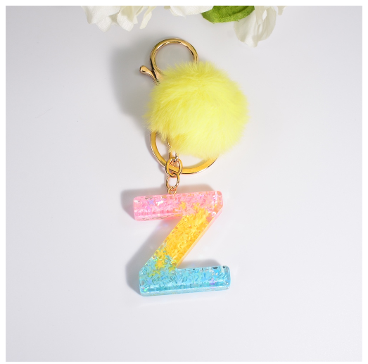 Fashion A-Z 26 Letters Iridescent Keychains Star Sequins Filling Resin Keyrings Women Bag Ornaments Exquisite Key Holder Charms Z