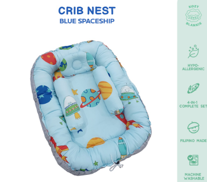Kozy Blankie Baby Bed Crib Nest - Blue Spaceship