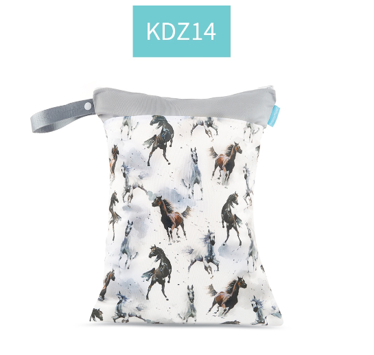 Happyflute 1PC Reusable Waterproof Fashion Prints Wet And Dry Diaper Bag Double Pocket Cloth Handle Wetbags DB28