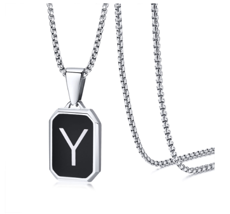 Meaeguet Black Fashion Necklace For Men Letter A-Z Pendant Stainless Steel Birthday Gift For Boyfriend Y