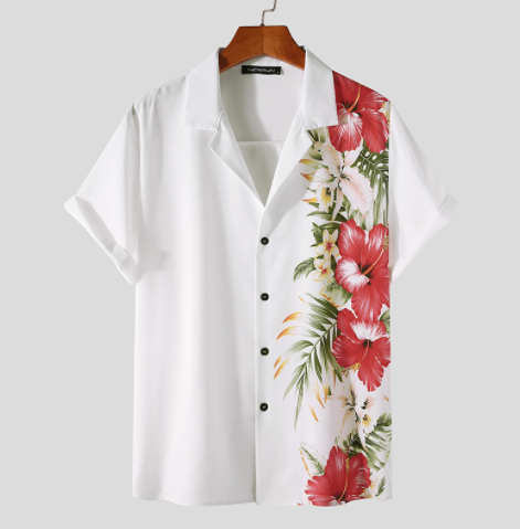 Men Casual Flower Printing Short Sleeve Lapel Buttons Fashion Shirt