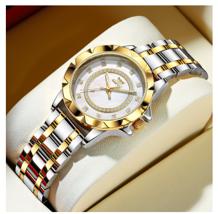 OPK Watch For Women WaterProof Original Stainless Steel With Box Fashion Luminous Quartz Ladies Watch WHITE DIAL TWO TONE STRAP