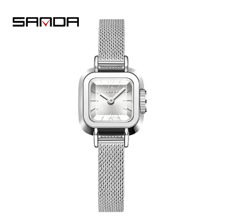 Sanda Women's Square High end Business Fashion Simple Watch Quartz Watch SILVER MESH STRAP