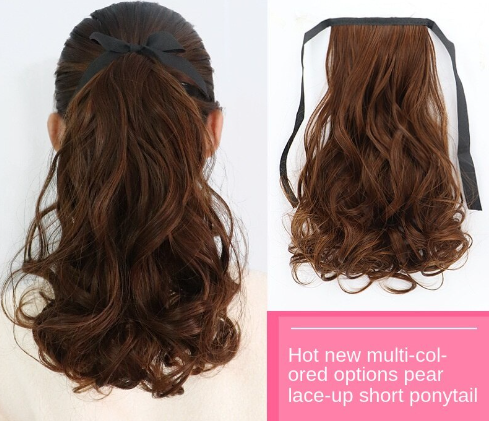Wig Ponytail Lifelike Bandage Type Girl Pear Long Curly Hair Big Wave Extension Piece Simulation Low Short