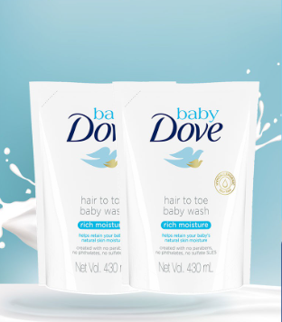 Baby Dove Hair to Toe Wash Rich Moisture 430ml Refill for Dry Skin (Bundle of 2)