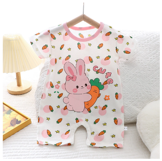 Baby Cotton Jumpsuit Newborn Short-Sleeved Jumpsuit Baby Cartoon Breathable Jumpsuit J9