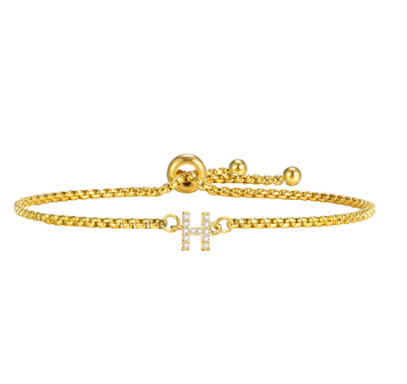 Vnox Handmade Initial Letter Bracelet,Gold Alphabet Charms Chain with Ball Clasp,Luxury Gifts for Women H