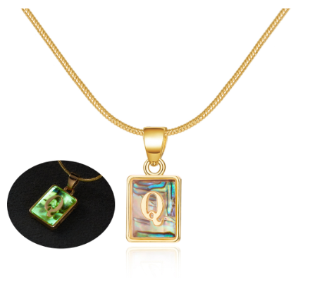 18K Gold 26 Letter Square Colorful Nightlight Pendant Snake Bone Chain Necklace English Letter Pendant Necklace Q