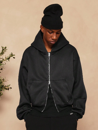 SUMWON Crop Fit Zip Through Heavyweight Essential Hoodie