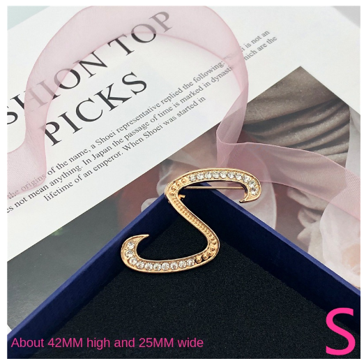 Letter Brooch Korean Version Rhinestone Atmospheric and Elegant Brooch Alloy Inlaid Diamond Temperament Brooch S