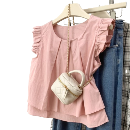 Lovito Women Casual Plain Frill Blouse LNE35177 (Pink)
