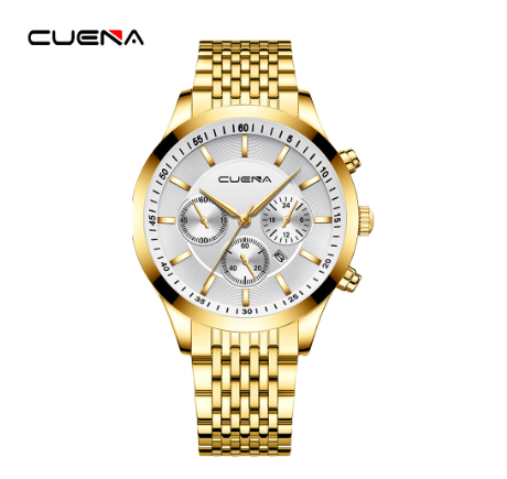 Original CUENA Men's Watches Fashion Brand Stainless Steel Casual Business Quartz Analog 3ATM Water Resistant 6040 002