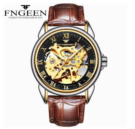 FNGEEN 8866 Men's Automatic Mechanical Watch SILVER GOLD BLACK