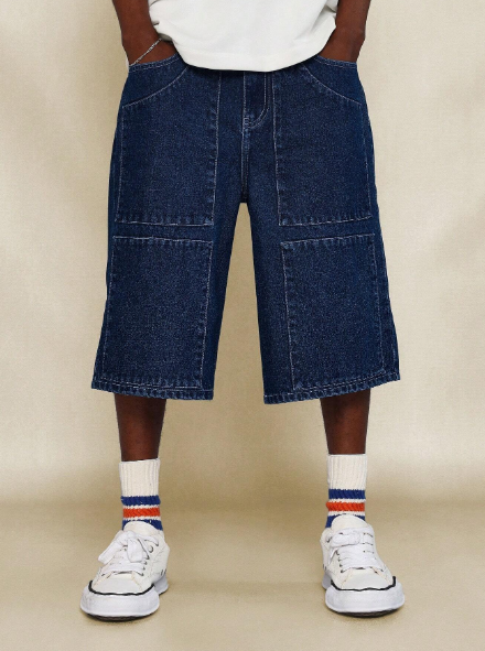 SUMWON Contrast Stitch Panel Jort