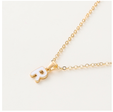 St.kunkka Three-Dimensional Metal English Letter Pendant Necklace Ladies Necklace A-Z for Gift R