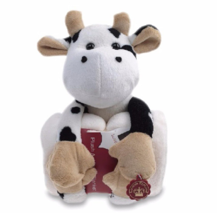 Luvena Fortuna Plush Animal and Blanket (Cow-33003)