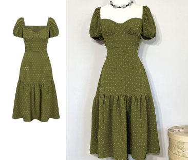 Lovito Women Ruffle Hem Puff Sleeve Dress L68ED162 Olive