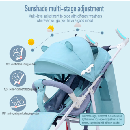 Leycus 90kg Baby Stroller, Folding 360 Rotating Handle Inner Width 38cm Reclining Light