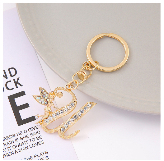 Exquisite Elf Letter Metal Keychains Luxury Gold Color Rhinestone Alphabet Keyrings For Men Women Handbag Ornaments Gifts U