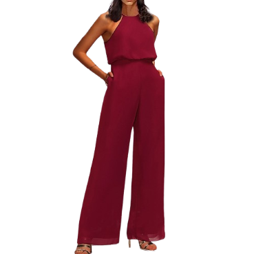Lovito Women Cold Shoulder Jumpsuits LNE31187 (Burgundy)