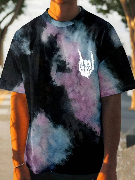 Manfinity EMRG Men Tie Dye & Skeleton Hand Print Tee For Summer