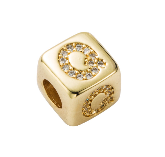 Gold Rhinestone Letters Cube Charm for Bracelet Necklace A-Z Alphabet Dice Beads Q