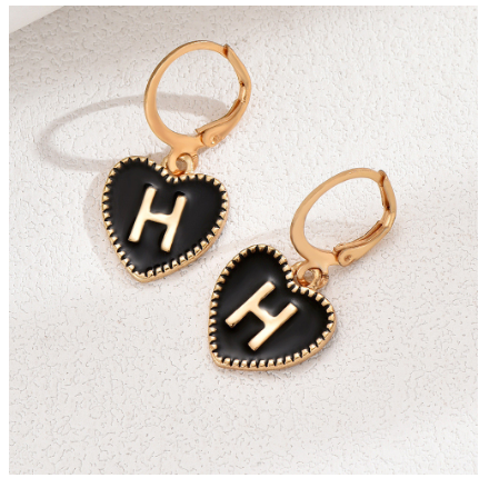 1 Pair Letter Heart Earring Gold Color Hoop Earrings For Women Fashion Alphabet Dangler Initials Ear Accessories Jewelry Gifts H