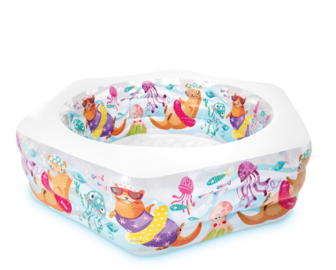 Intex Transparent Inflatable Kiddie Ocean Reef Design Hexagon Shape Swimming Pool