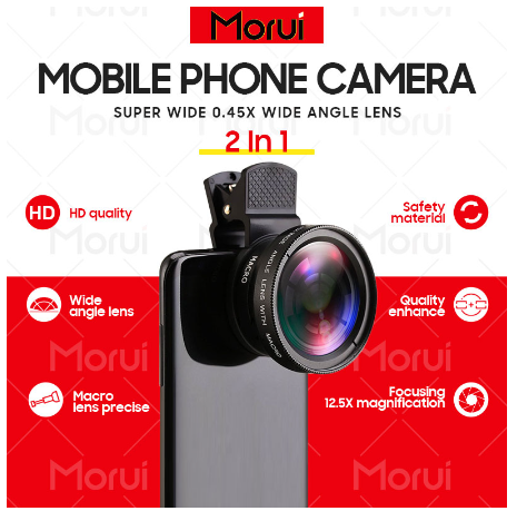 2 IN 1 Lens Universal Clip 37mm Mobile Phone Lens Professional 0.45X Super Wide Angle Macro HD Lens