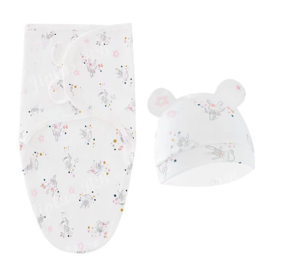Newborn Baby Muslin Swaddle Blanket Hat Set Swaddle Bedding Wrap Blanket Baby Swaddling S75