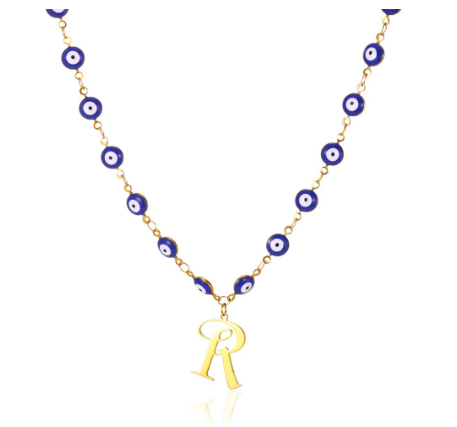 New Personalized Creativity Fashion Hip Hop Trend Plating 18k Gold Stainless Steel Devil's Eye Letter Necklace Initial Pendant