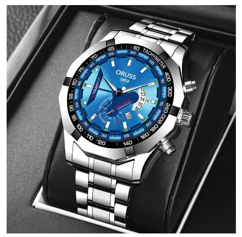 Original ORUSS Men's Stainless Steel Waterproof Luxury Fashion Business Watch Automatic Quartz Wrist Men M6