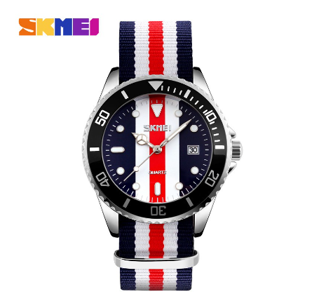 Skmei 9133 Men's Quartz Casual Nylon Band Watches 30ATM Waterproof BLUE WHITE BLUE
