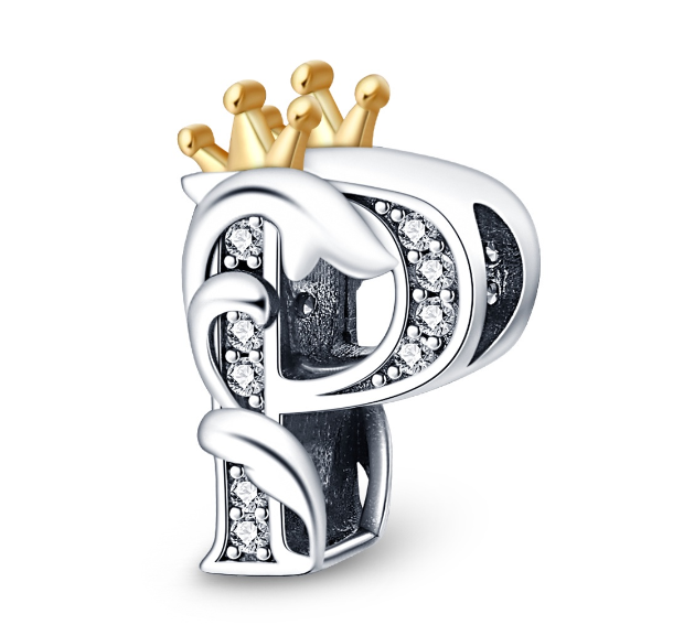 2023 New Pandora Charm 925 Sterling Silver 26 A-Z Letters With Beards Crown Letter Pendant Suitable P