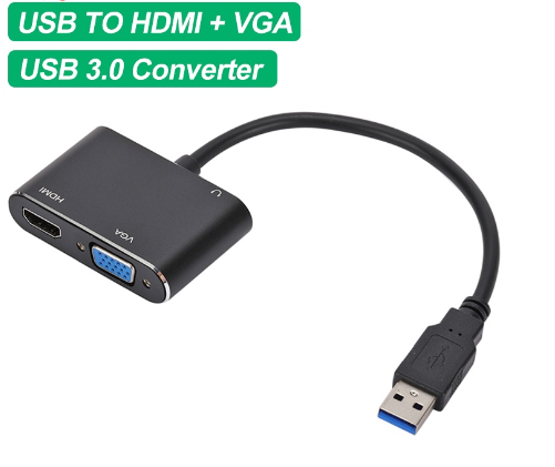 ideo Audio USB 3.0 to HDMI VGA Converter Adapter 1080P Multi-Display 2in1 USB to HDMI Compatible Converter for Windows