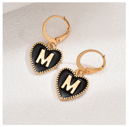 1 Pair Letter Heart Earring Gold Color Hoop Earrings For Women Fashion Alphabet Dangler Initials Ear Accessories Jewelry Gifts M