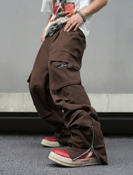 Manfinity EMRG Men's Solid Color Pocket Design Casual Trousers Cargo Pants