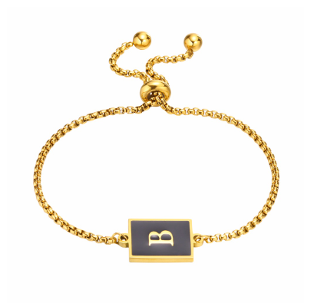 Vnox Initial Letter Black Bracelet,Gold Tone A-Z 26 Alphabet Charms Chain with Ball Clasp,Luxury Gifts for Women B