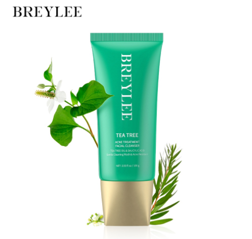BREYLEE Tea Tree Acne Treatment Facial Cleanser Moisturize Control oil Remove Blackhead Salicylic Acid Skincare 100G
