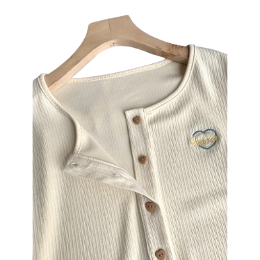 Lovito Women Button T-Shirt LNE20057 (Apricot)