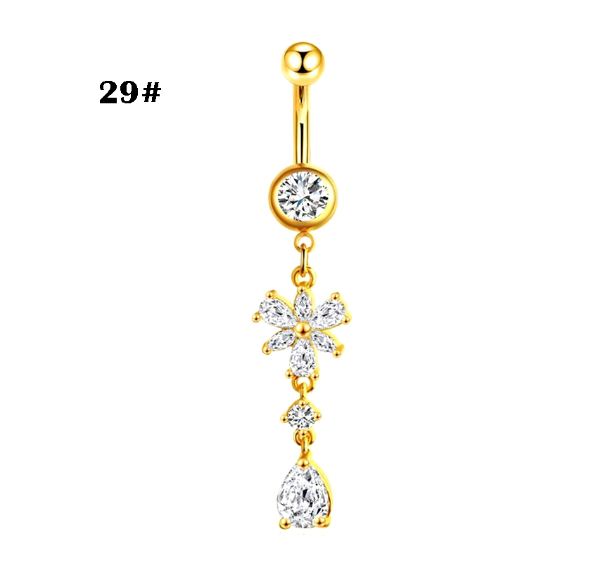 Gold Belly Button Ring with Diamonds and Zirconia Belly Button Clasp Piercing Belly Button Nail
