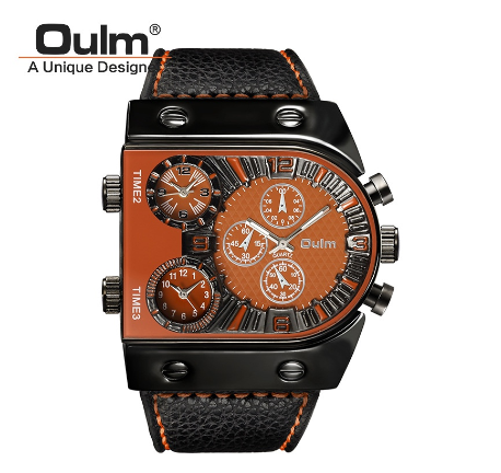 Oulm Large Dial Men's Quartz Watch Multifunctional Personality Men's Watch ORANGE