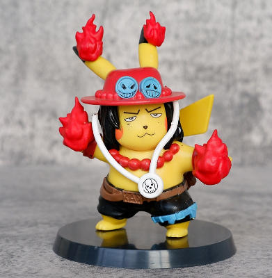 11cm Japan Anime Pokemon Pikachu Cosplay One Piece Portgas D Ace Q Version PVC Action Figures Model Statue Dolls Toys Kids Gifts