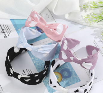 Korean Polka Dot Wide-Brimmed Solid Color Headband Cross Knotted Fashion Hairband Hair Accessories