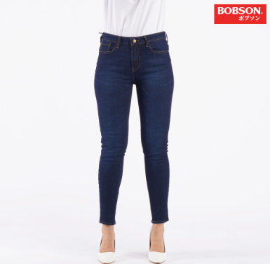 Bobson Japanese Ladies Basic Denim Stretchable Pants for Women Super Skinny 142333-U Dark Shade