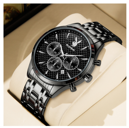 Playboy Watch For Men Waterproof Luminous with Calendar Chronograph Stainless Steel Strap Classic Fashion Style Men's Watch