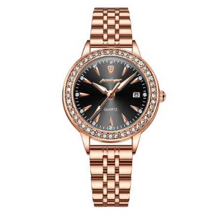 POEDAGAR watch for women original waterproof 2023 sale now elegant pawnable stainless steel watch rose gold calendar display BLACK